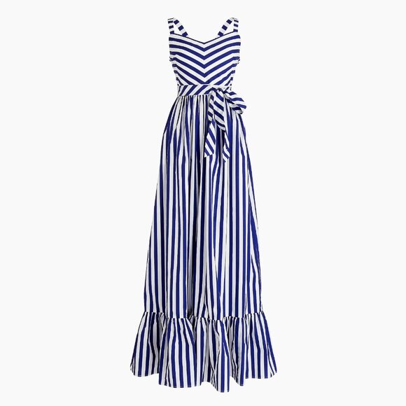 NWT J.Crew Striped Ruffle Maxi in White Deep Orchid Belted Cotton Tank Dress 14 - Picture 1 of 9